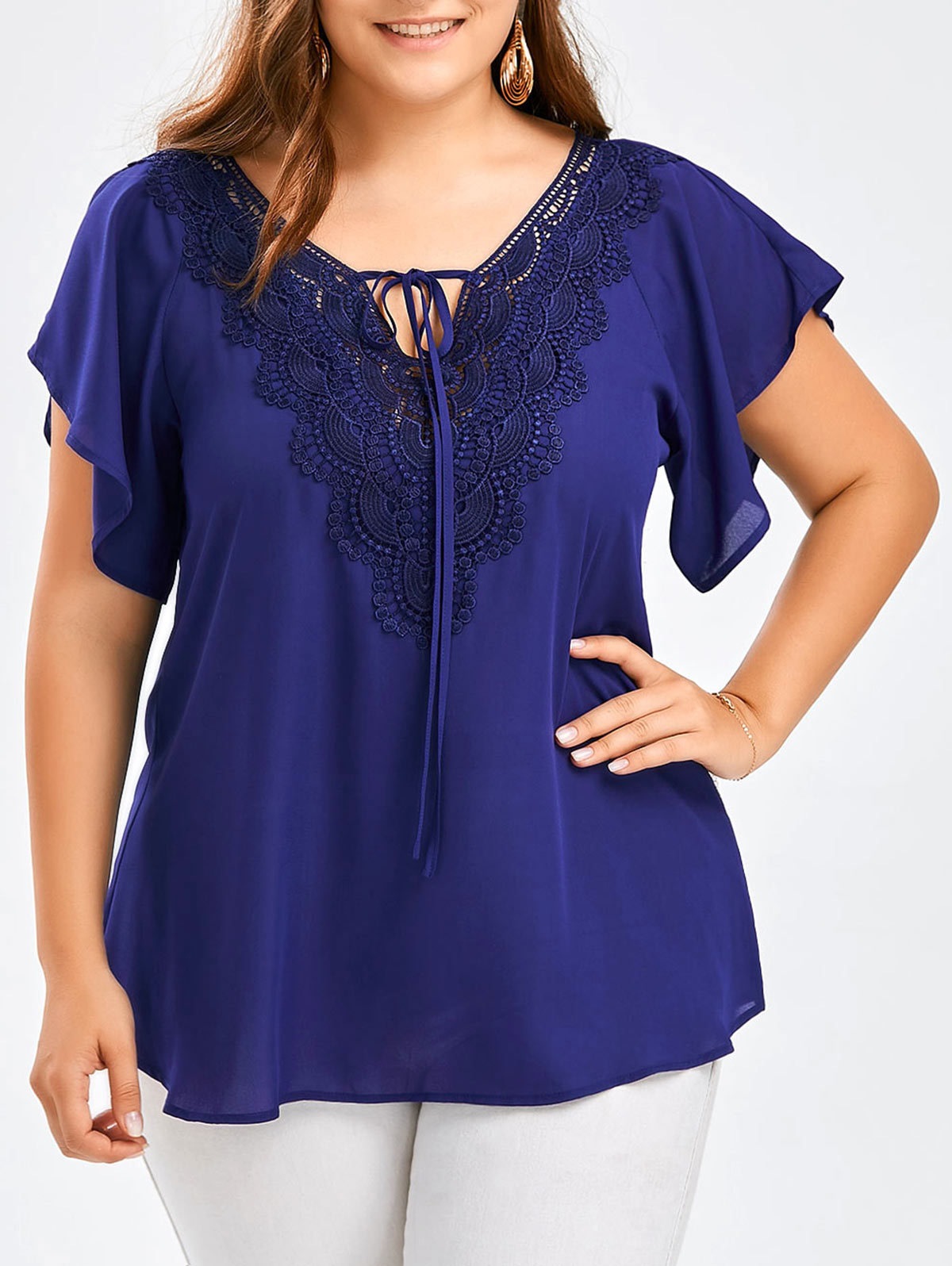 Basic Classic Style Simple Solid Color Spandex Polyester Chiffon Patchwork Lace T-shirt Chiffon Shirt display picture 6