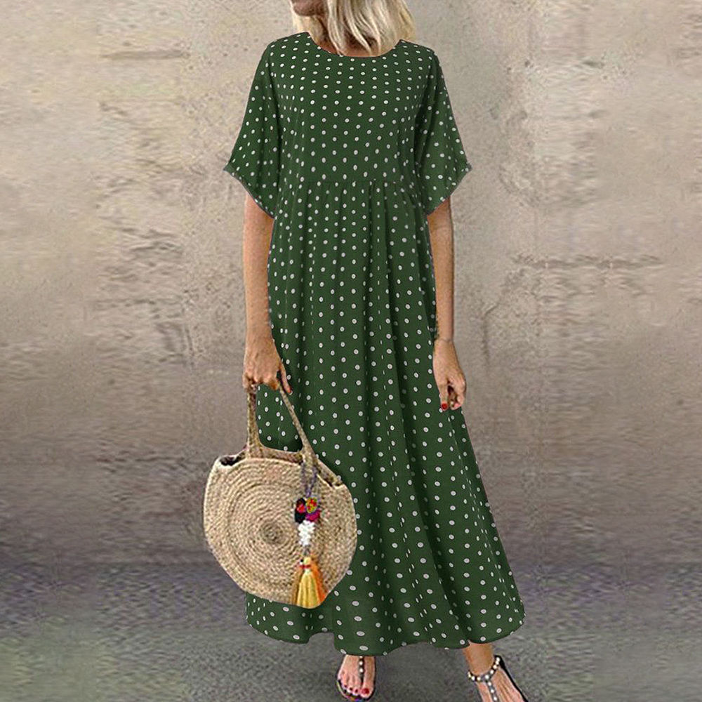 Women's Regular Dress Straight Skirt Casual Round Neck Short Sleeve Polka Dots Maxi Long Dress Outdoor Daily display picture 1