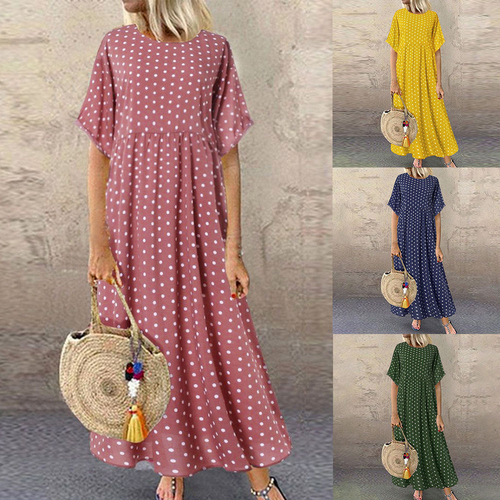 Women's Regular Dress Straight Skirt Casual Round Neck Short Sleeve Polka Dots Maxi Long Dress Outdoor Daily display picture 2