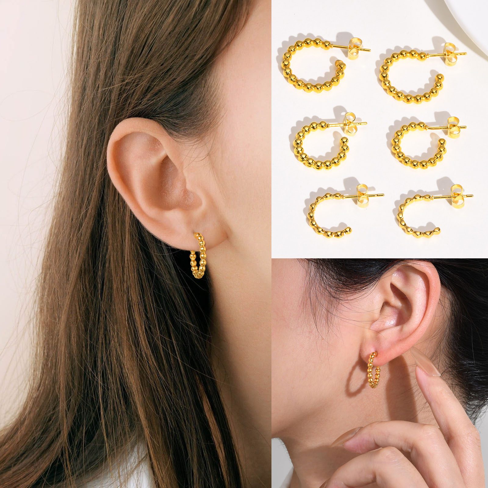 1 Pair Simple Style C Shape Plating 201 Stainless Steel Ear Studs display picture 5