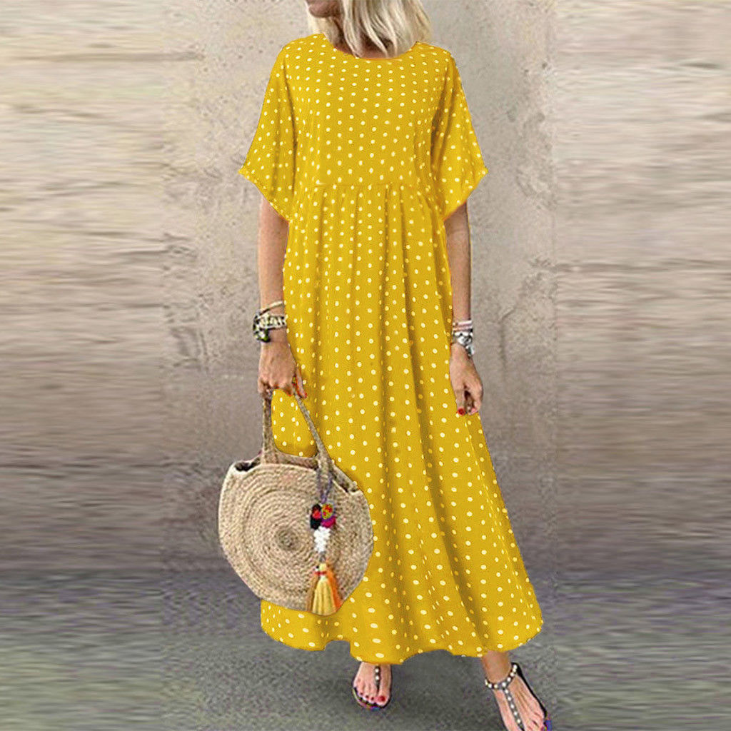 Women's Regular Dress Straight Skirt Casual Round Neck Short Sleeve Polka Dots Maxi Long Dress Outdoor Daily display picture 3