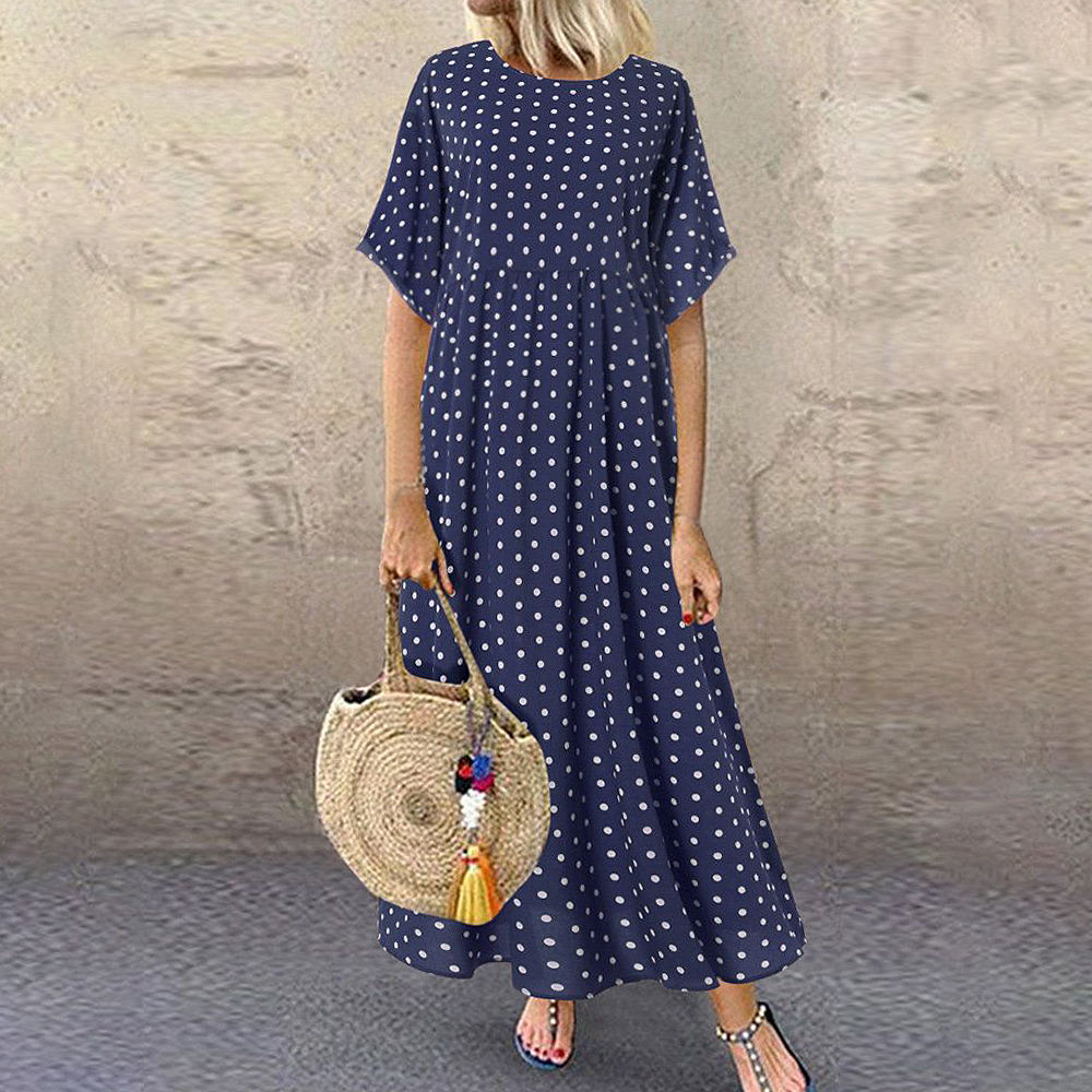 Women's Regular Dress Straight Skirt Casual Round Neck Short Sleeve Polka Dots Maxi Long Dress Outdoor Daily display picture 5