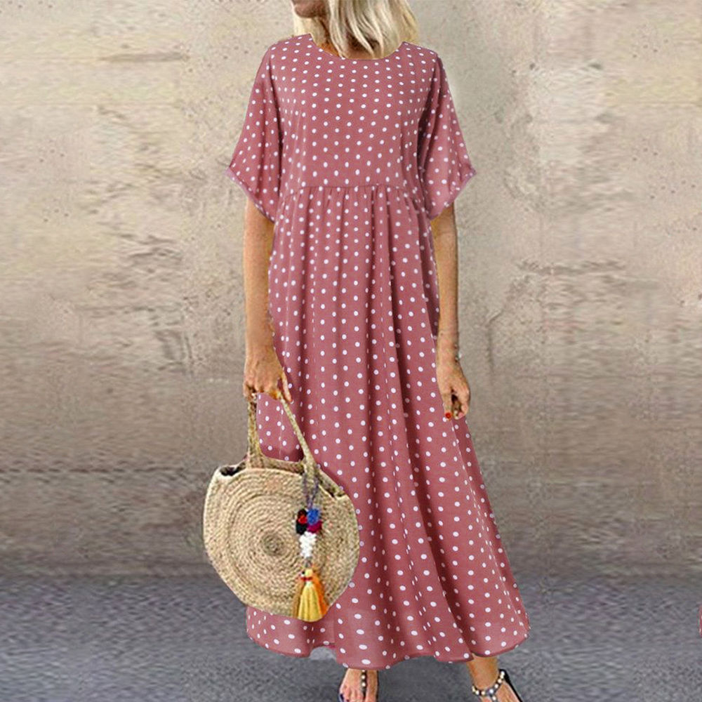 Women's Regular Dress Straight Skirt Casual Round Neck Short Sleeve Polka Dots Maxi Long Dress Outdoor Daily display picture 4