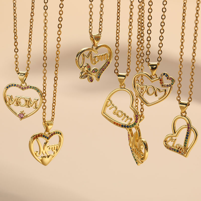 Mama Letter Heart Shape Copper Inlay Zircon 14k Gold Plated Pendant Necklace display picture 9
