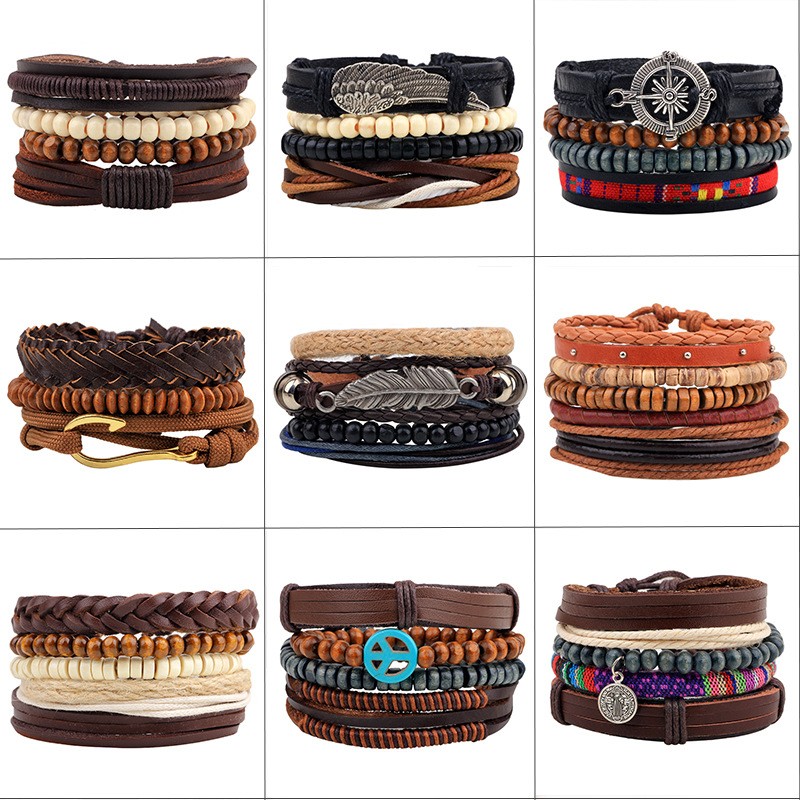 Casual Letter Feather Wings Pu Leather Alloy Beaded Patchwork Men's Bracelets display picture 1