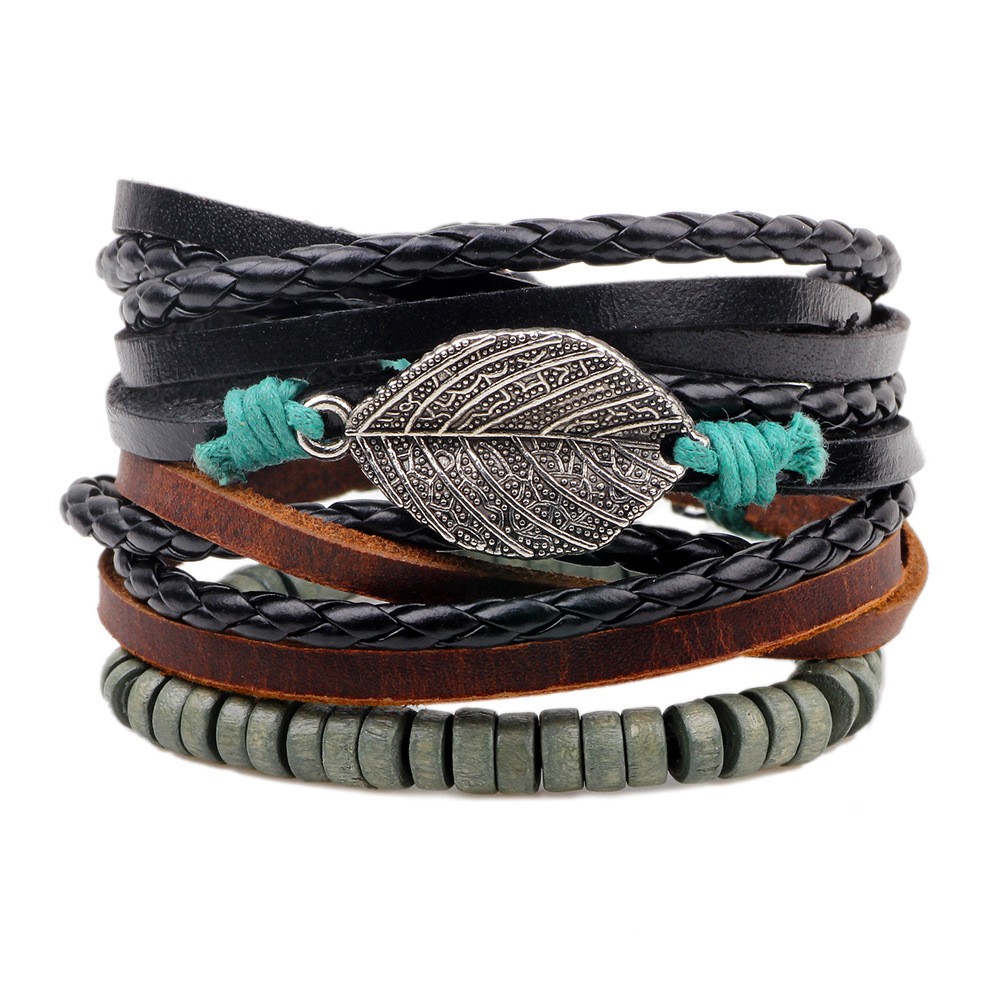 Casual Letter Feather Wings Pu Leather Alloy Beaded Patchwork Men's Bracelets display picture 6