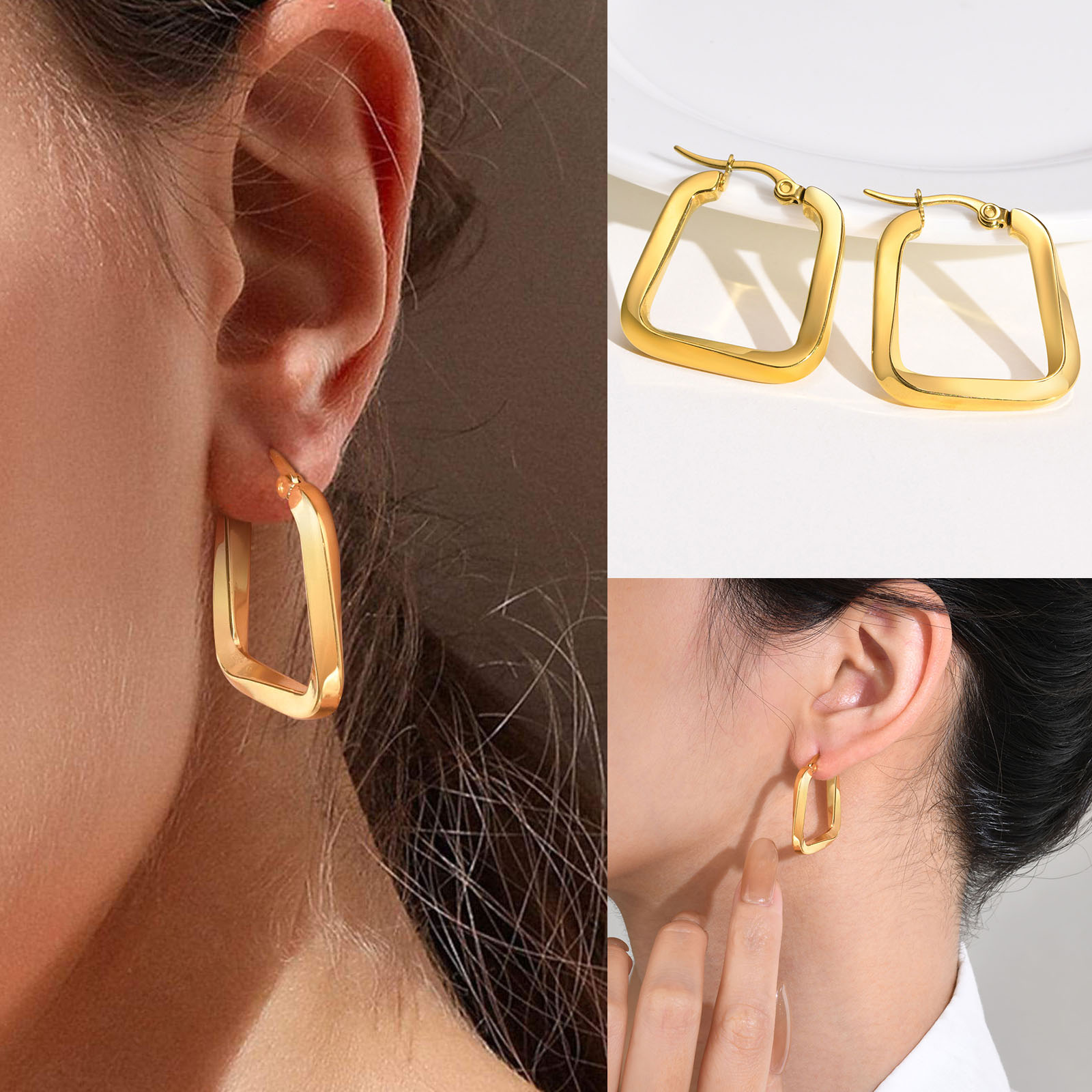 1 Pair Simple Style Square Polishing Plating 201 Stainless Steel Earrings display picture 5