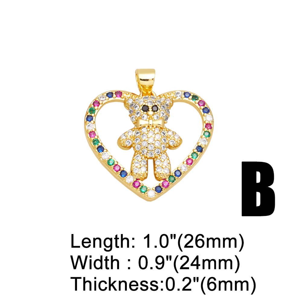 Ins Style Bear Heart Shape Copper Plating Inlay Zircon 18k Gold Plated Pendants Jewelry Accessories display picture 6