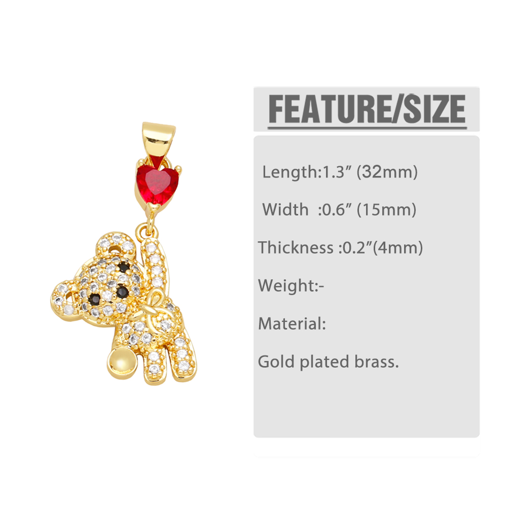 Ins Style Bear Heart Shape Copper Plating Inlay Zircon 18k Gold Plated Pendants Jewelry Accessories display picture 1