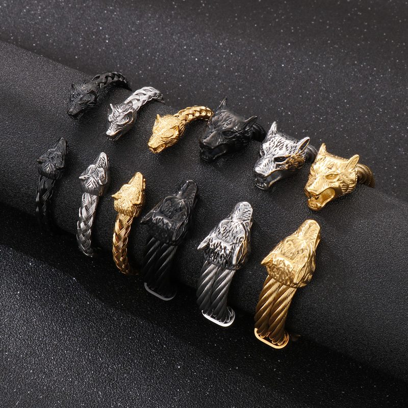 Hip-Hop Wolf Stainless Steel Plating 18K Gold Plated Unisex Bangle display picture 16