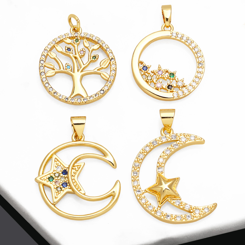 Ins Style Star Moon Tree Copper Plating Inlay Zircon 18k Gold Plated Pendants Jewelry Accessories display picture 2