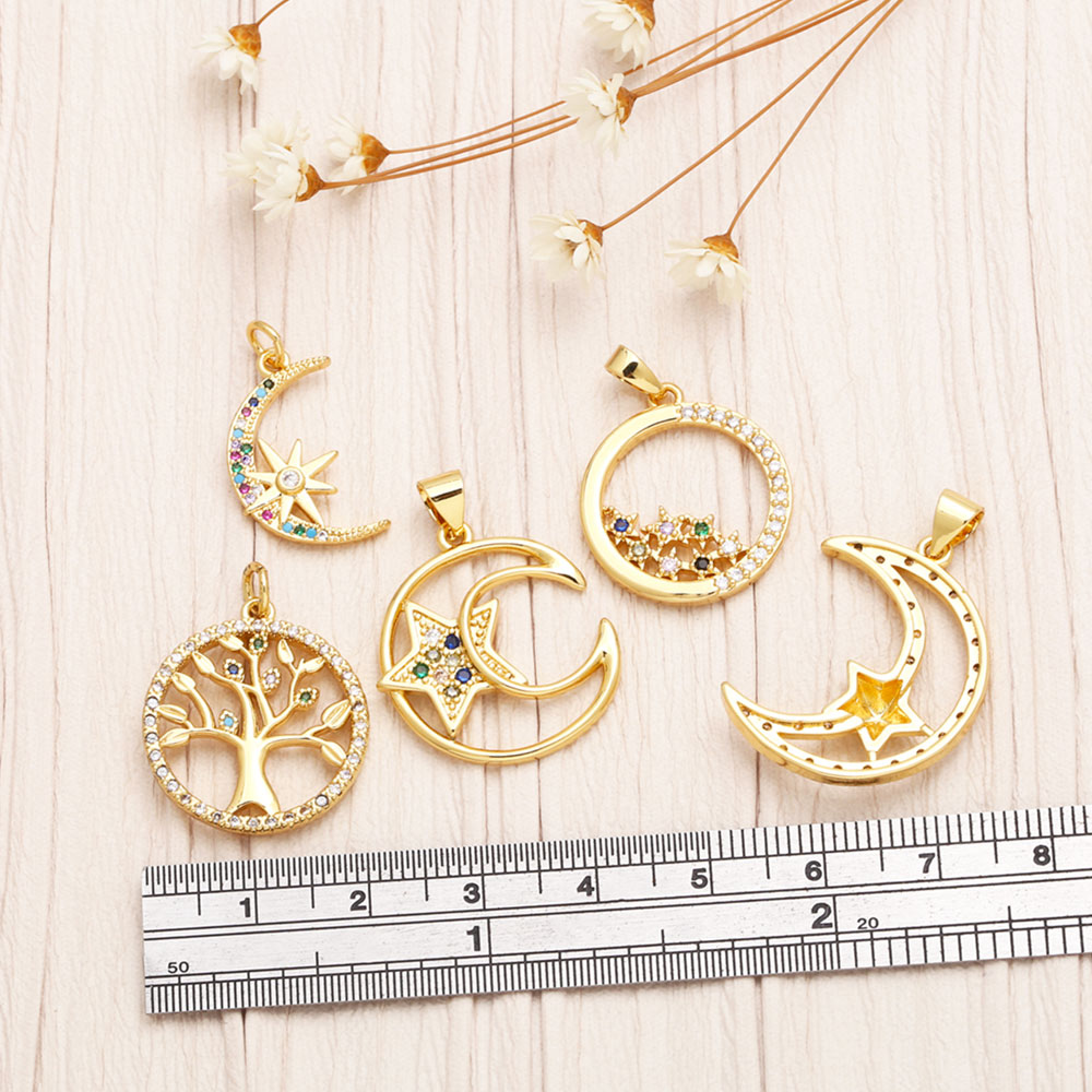 Ins Style Star Moon Tree Copper Plating Inlay Zircon 18k Gold Plated Pendants Jewelry Accessories display picture 8