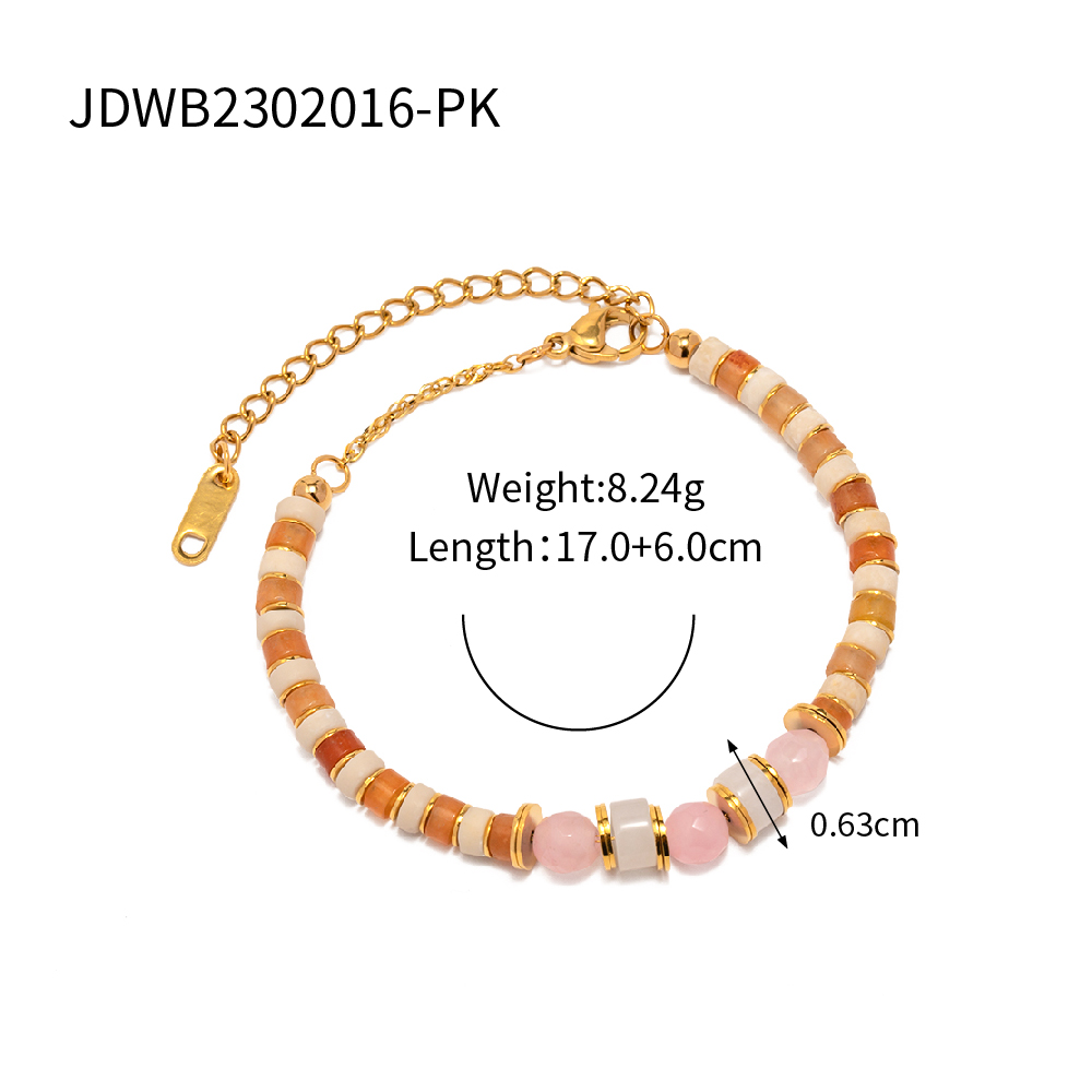 Ins Style Retro Classic Style Round Stainless Steel 18k Gold Plated Natural Stone Wholesale Bracelets display picture 1