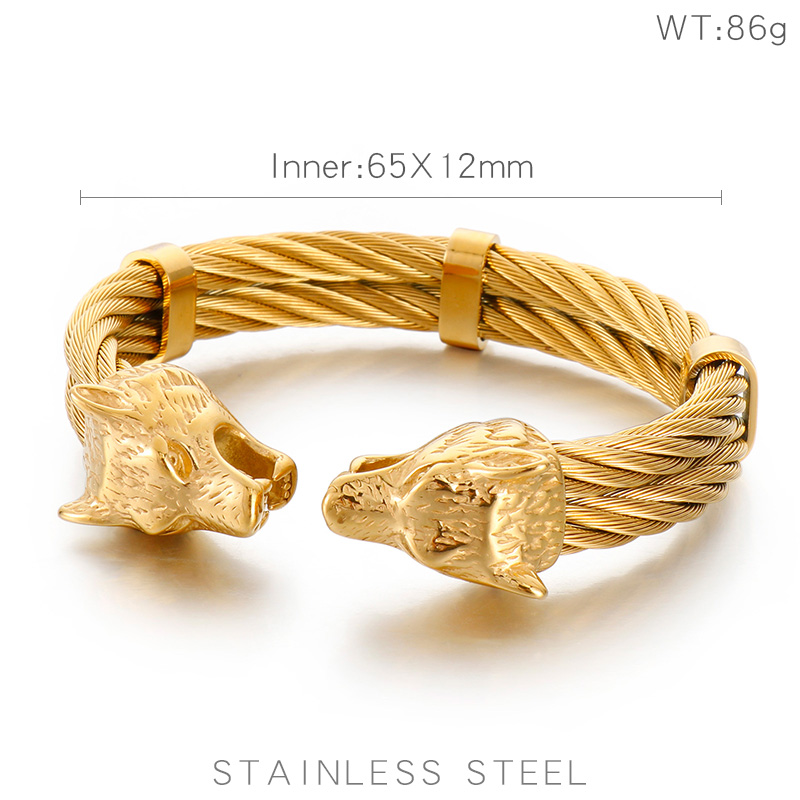 Hip-Hop Wolf Stainless Steel Plating 18K Gold Plated Unisex Bangle display picture 9
