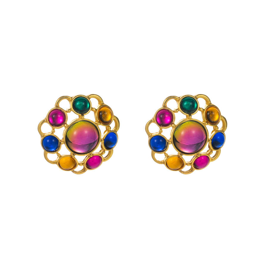 Wholesale Jewelry 1 Pair Baroque Style Round Alloy Resin Crystal Gold Plated Ear Studs display picture 6