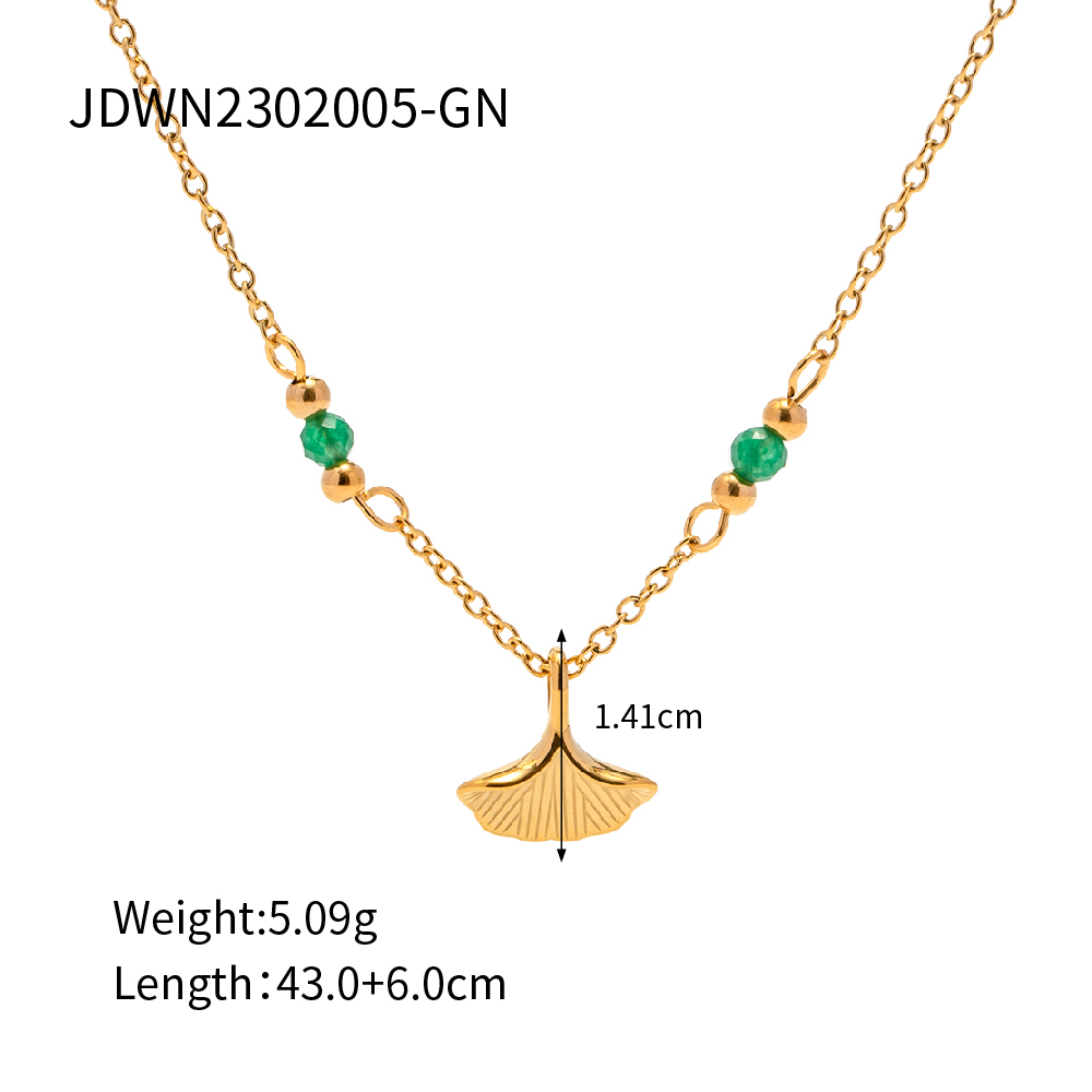 Wholesale Ins Style Simple Style Classic Style Leaves Stainless Steel 18k Gold Plated Beads Pendant Necklace display picture 2