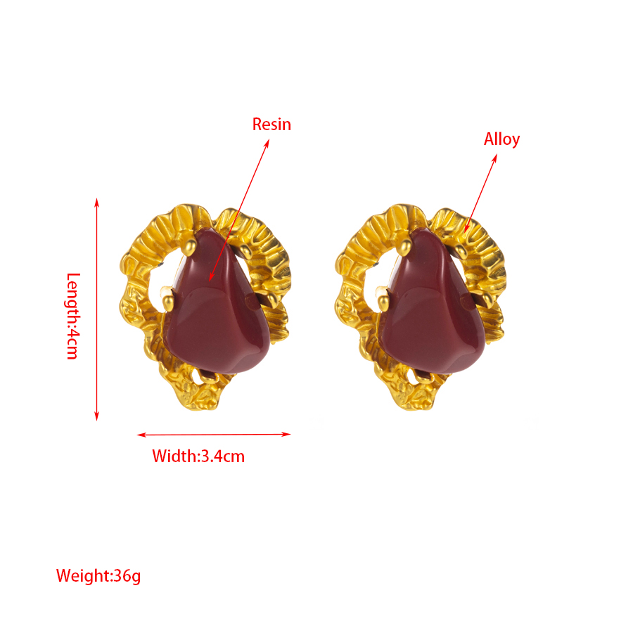 Wholesale Jewelry 1 Pair Baroque Style Irregular Alloy Resin Gold Plated Ear Studs display picture 1