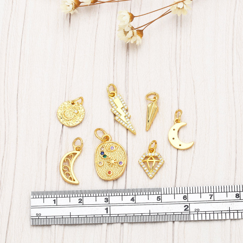Ins Style Star Moon Lightning Copper Plating Inlay Zircon 18k Gold Plated Pendants Jewelry Accessories display picture 10
