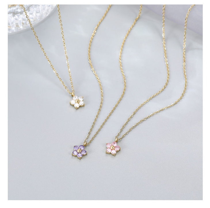 Wholesale Sweet Flower Stainless Steel Artificial Crystal Pendant Necklace display picture 1