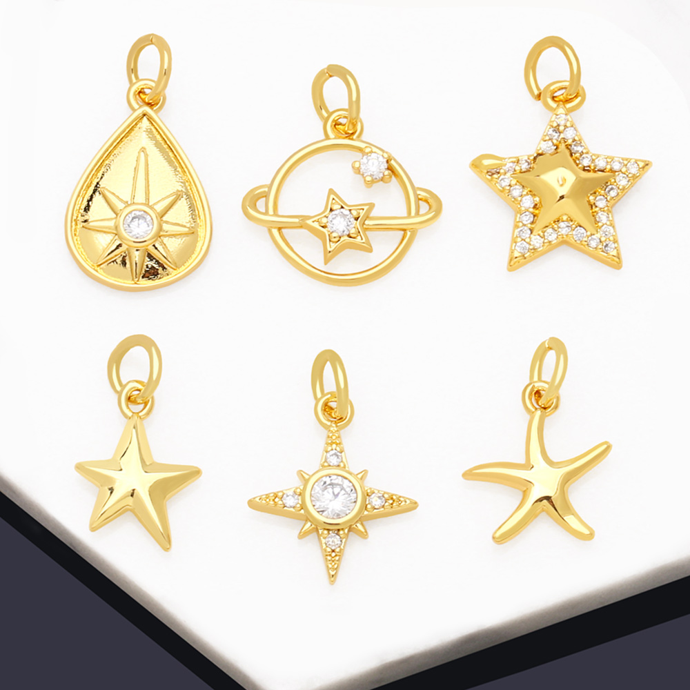 Ins Style Star Copper Plating Inlay Zircon 18k Gold Plated Pendants Jewelry Accessories display picture 2
