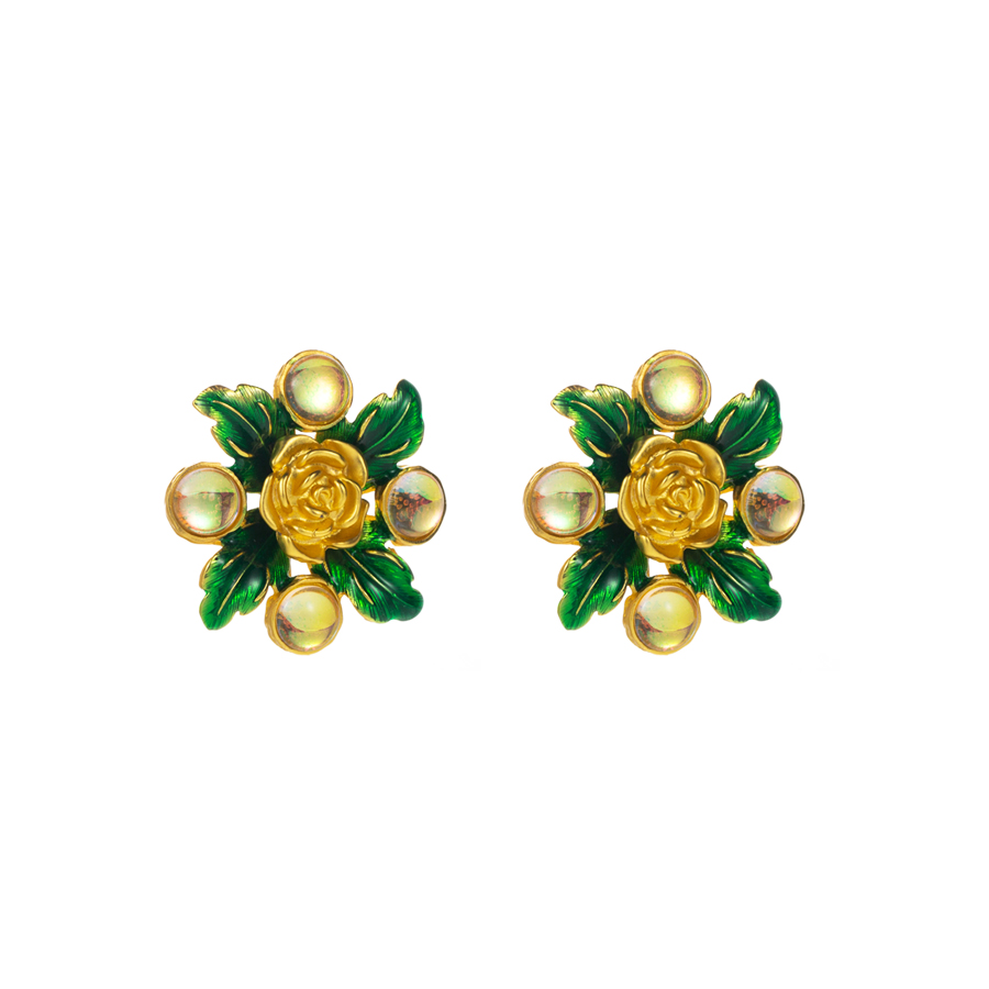 Wholesale Jewelry 1 Pair Baroque Style Flower Alloy Resin Gold Plated Ear Studs display picture 5