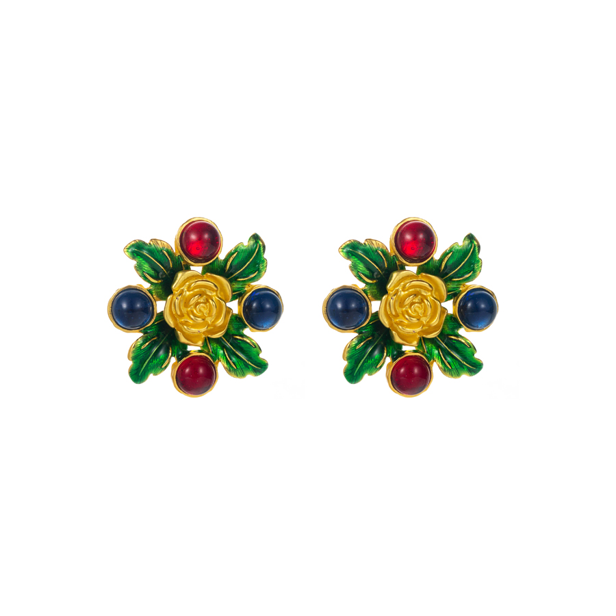 Wholesale Jewelry 1 Pair Baroque Style Flower Alloy Resin Gold Plated Ear Studs display picture 6