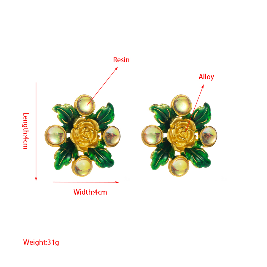Wholesale Jewelry 1 Pair Baroque Style Flower Alloy Resin Gold Plated Ear Studs display picture 1