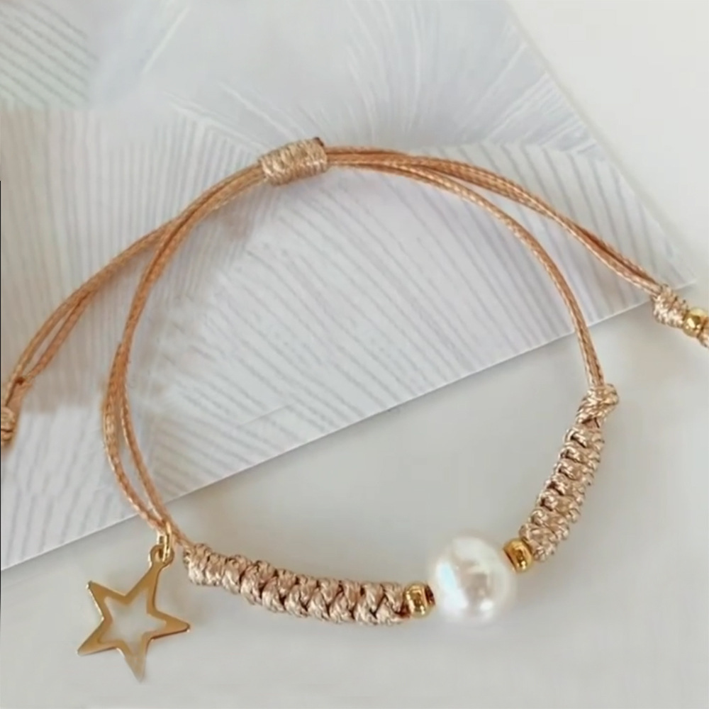 Ig Style Bohemian Star Freshwater Pearl Wax Rope Plating 18k Gold Plated Women's Bracelets display picture 4