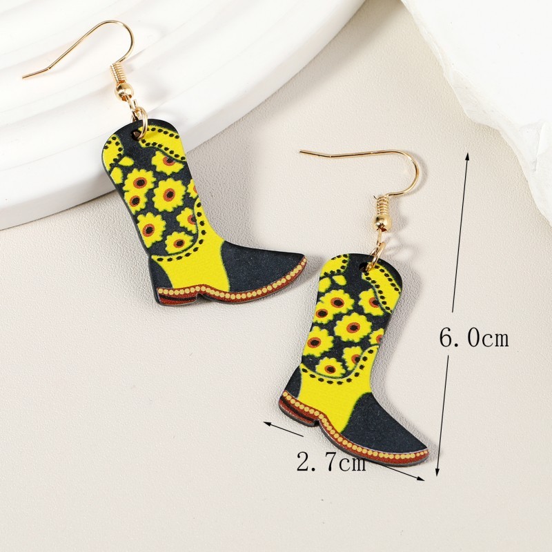 Wholesale Jewelry 1 Pair Funny Cowboy Boot Chrysanthemum Arylic Alloy Drop Earrings display picture 1