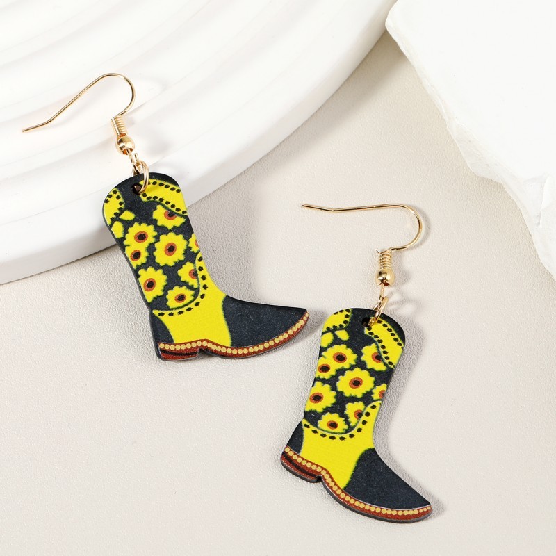 Wholesale Jewelry 1 Pair Funny Cowboy Boot Chrysanthemum Arylic Alloy Drop Earrings display picture 2