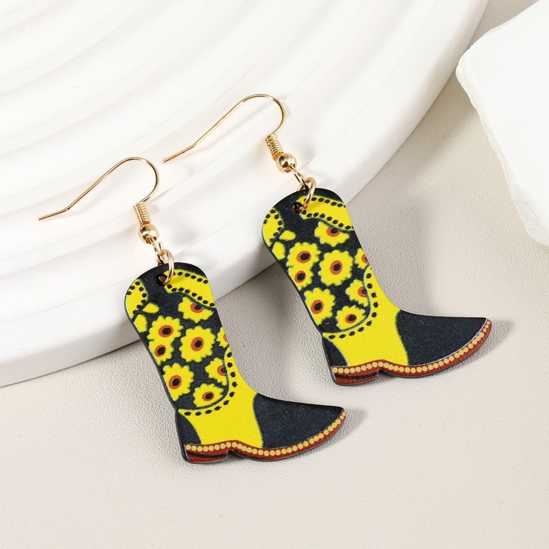 Wholesale Jewelry 1 Pair Funny Cowboy Boot Chrysanthemum Arylic Alloy Drop Earrings display picture 5
