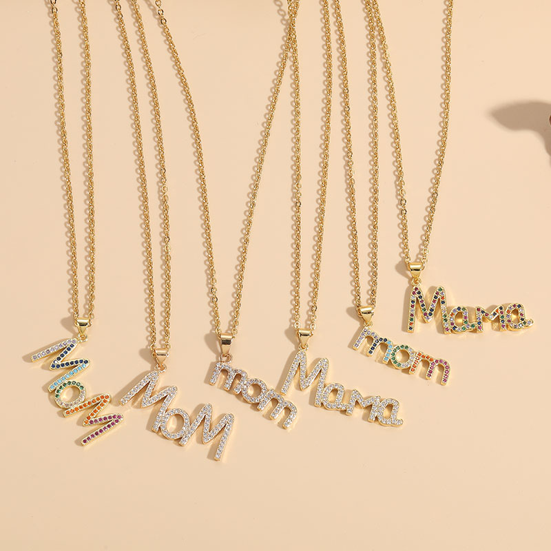 Wholesale MAMA Letter 304 Stainless Steel Copper Plating Inlay Zircon Necklace display picture 2