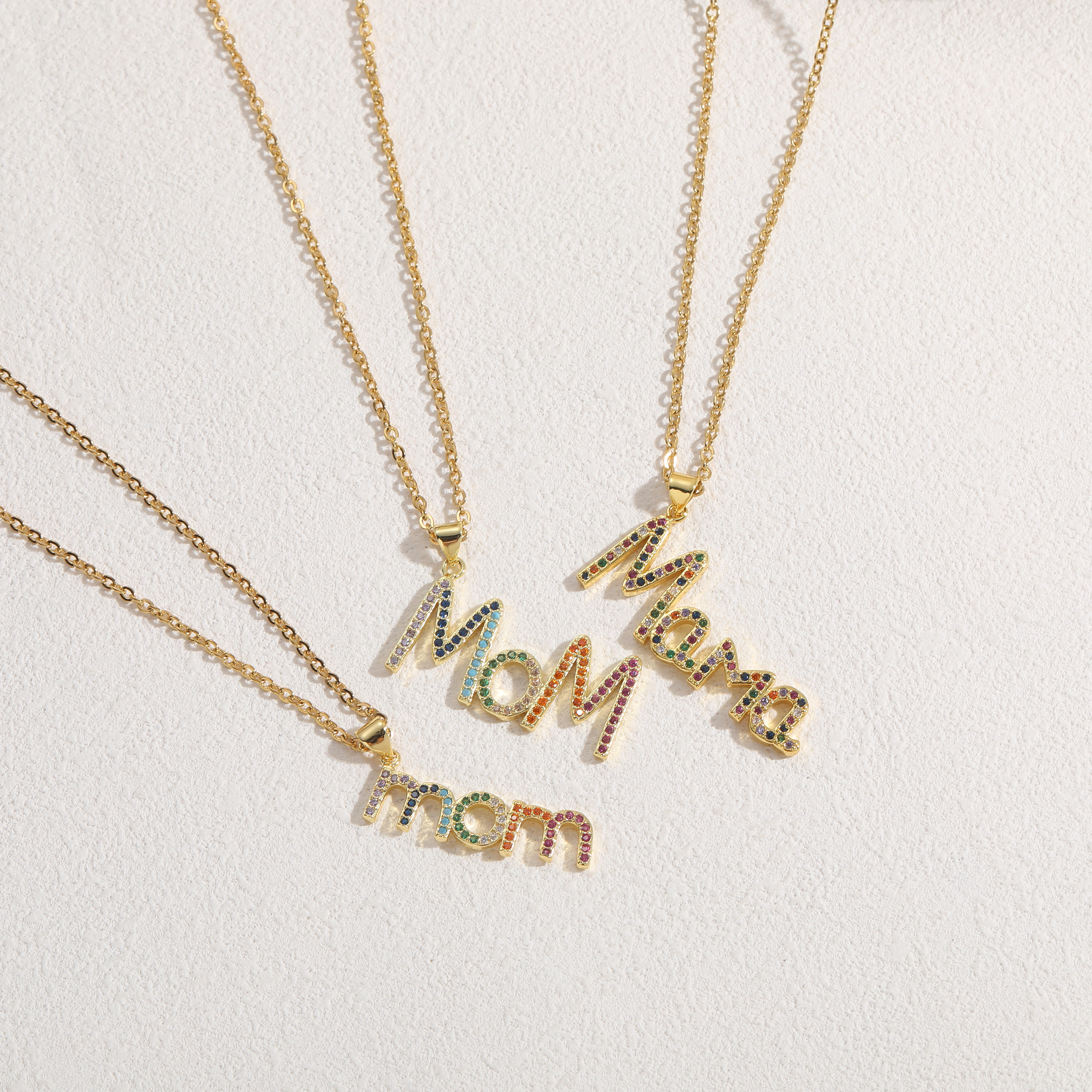 Wholesale MAMA Letter 304 Stainless Steel Copper Plating Inlay Zircon Necklace display picture 6