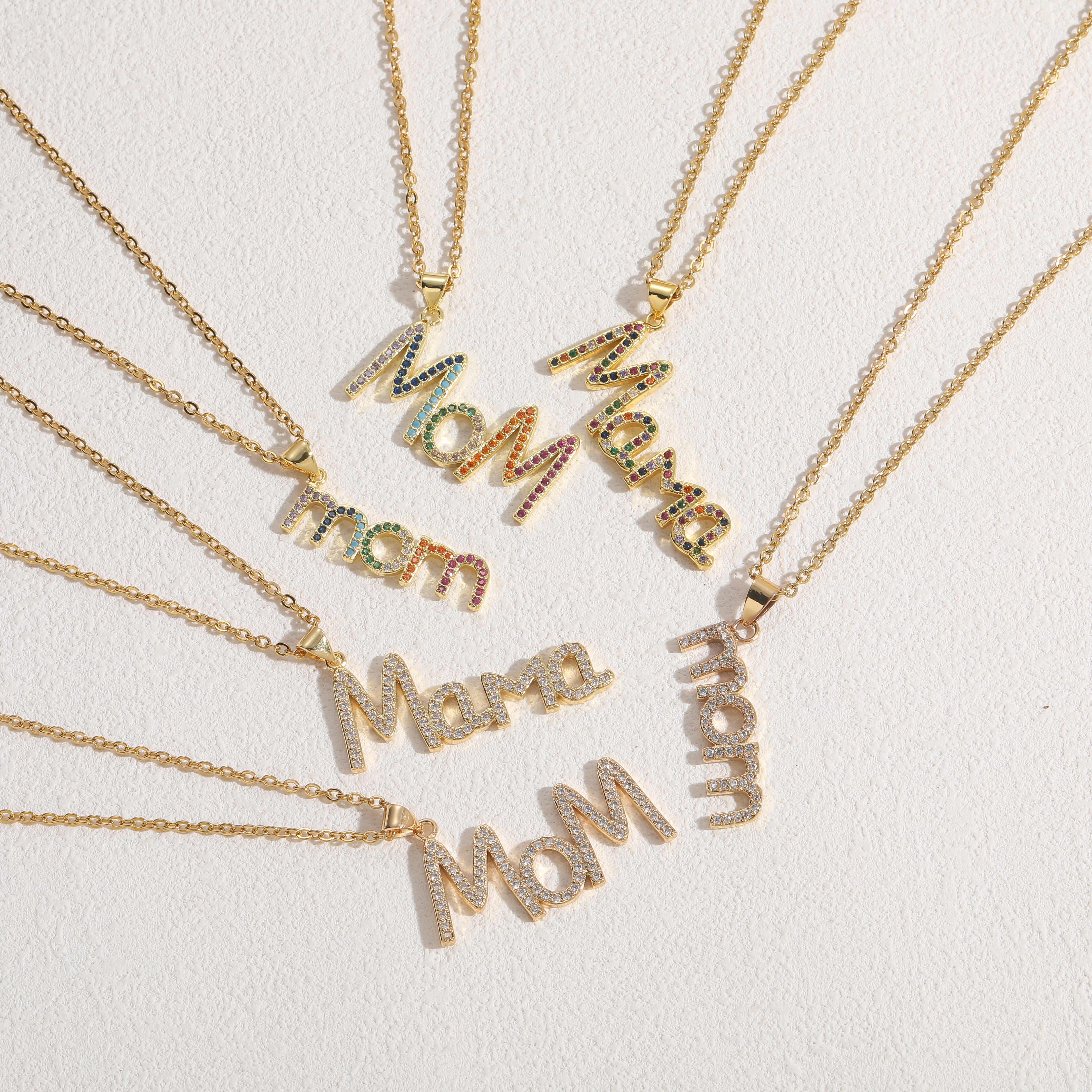 Wholesale MAMA Letter 304 Stainless Steel Copper Plating Inlay Zircon Necklace display picture 8
