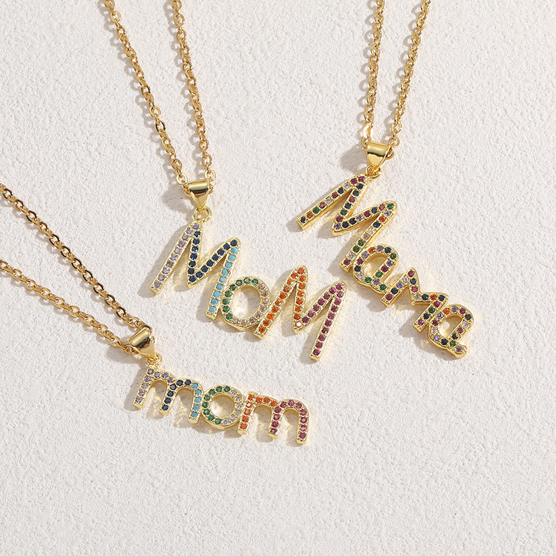 Wholesale MAMA Letter 304 Stainless Steel Copper Plating Inlay Zircon Necklace display picture 1