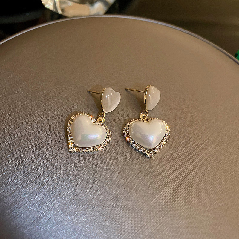 1 Pair Elegant Simple Style Heart Shape Alloy Artificial Rhinestones Artificial Pearls Drop Earrings display picture 6