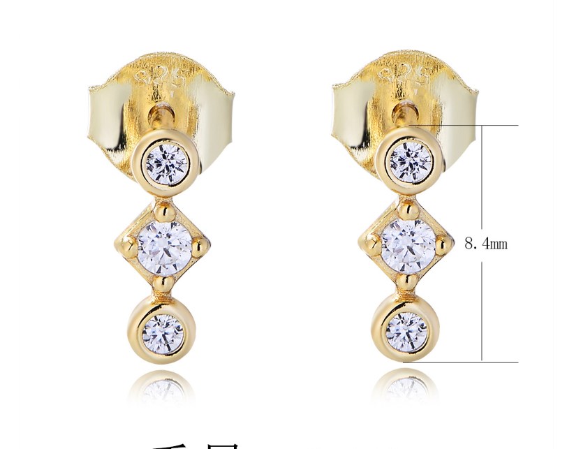 1 Paire Style Simple Rond Rhombe Argent Sterling Placage Incruster Zircon Boucles D'oreilles display picture 5