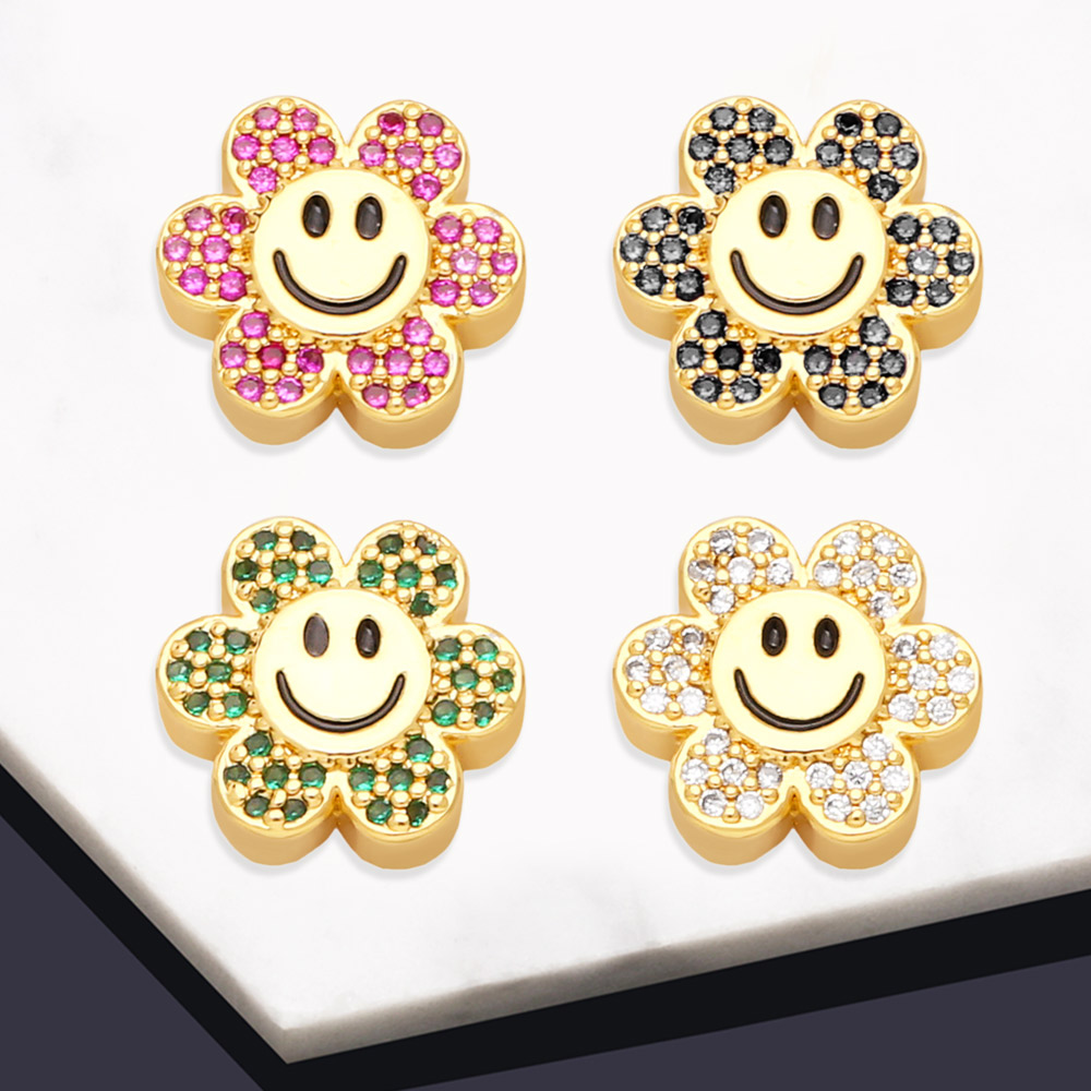 1 Piece Copper Zircon Smiley Face Flower display picture 2