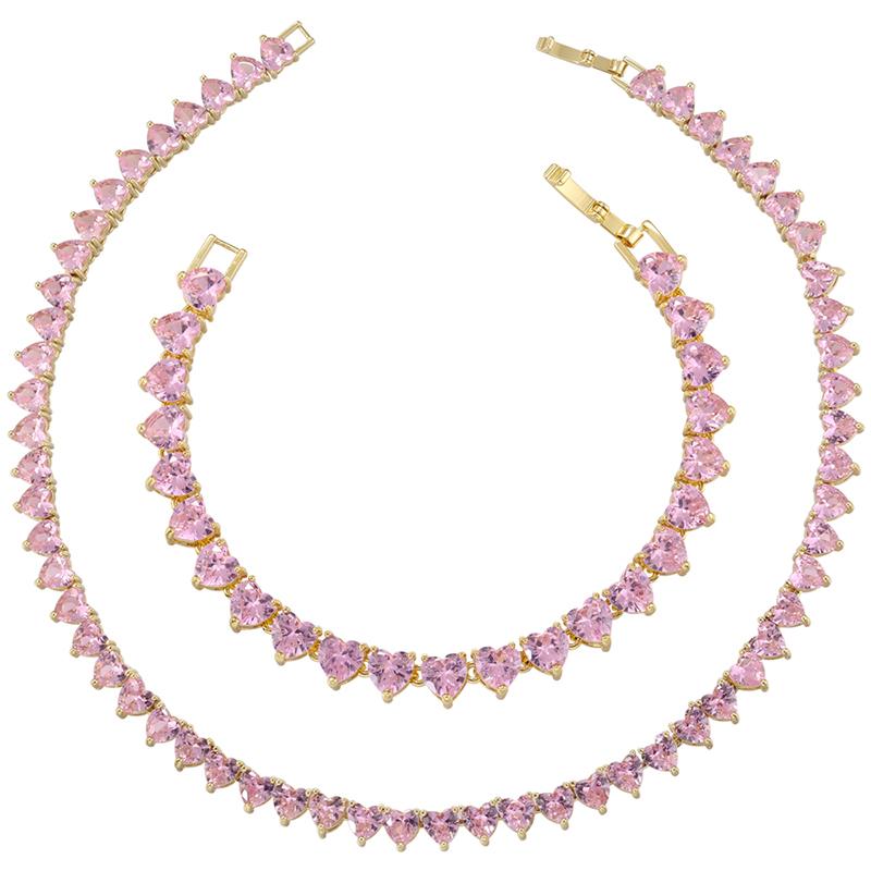 Luxurious Heart Shape Copper 18k Gold Plated Zircon Bracelets Necklace In Bulk display picture 5