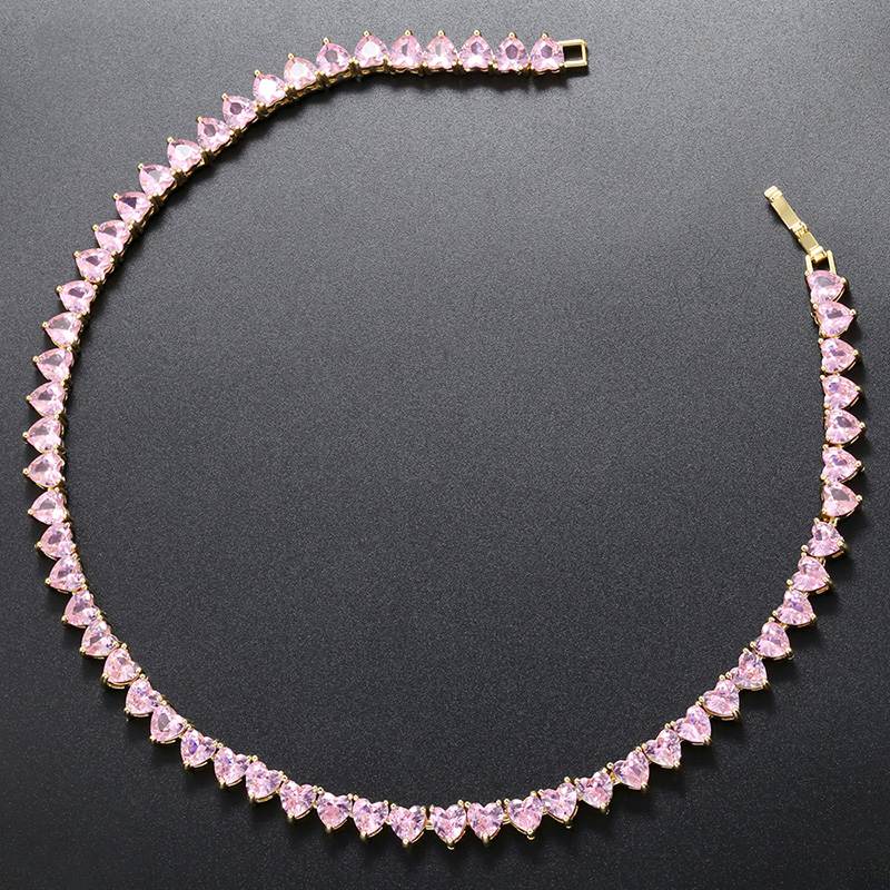 Luxurious Heart Shape Copper 18k Gold Plated Zircon Bracelets Necklace In Bulk display picture 7