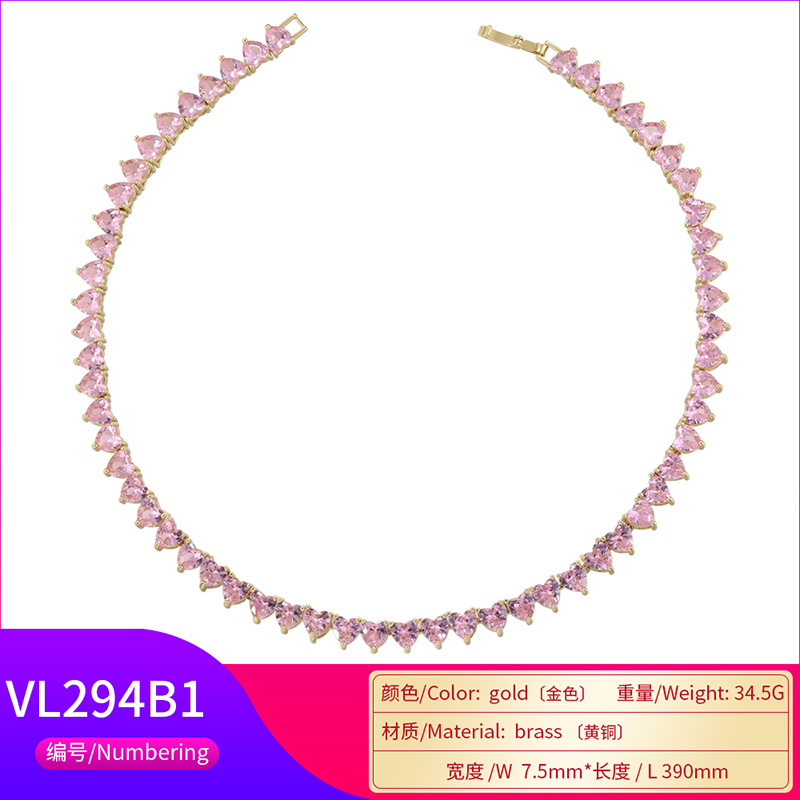 Luxurious Heart Shape Copper 18k Gold Plated Zircon Bracelets Necklace In Bulk display picture 10
