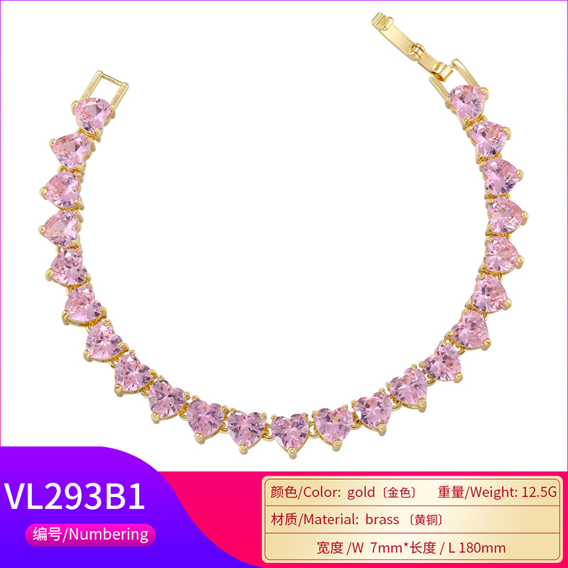 Luxurious Heart Shape Copper 18k Gold Plated Zircon Bracelets Necklace In Bulk display picture 12