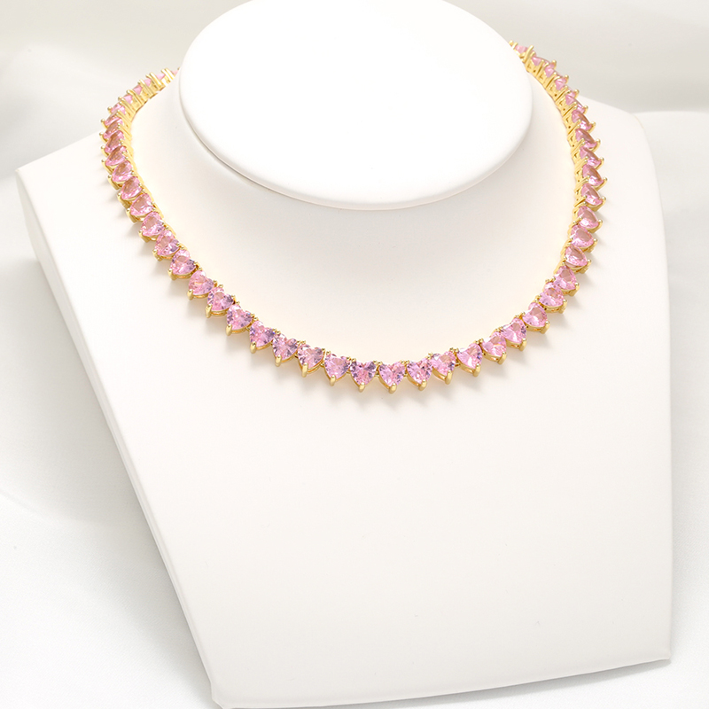 Luxurious Heart Shape Copper 18k Gold Plated Zircon Bracelets Necklace In Bulk display picture 9
