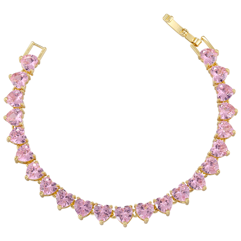 Luxurious Heart Shape Copper 18k Gold Plated Zircon Bracelets Necklace In Bulk display picture 4