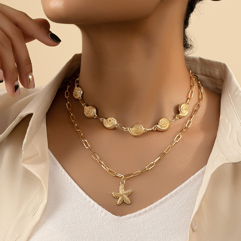 Vacation Starfish Conch Alloy Plating Women's Layered Necklaces display picture 1