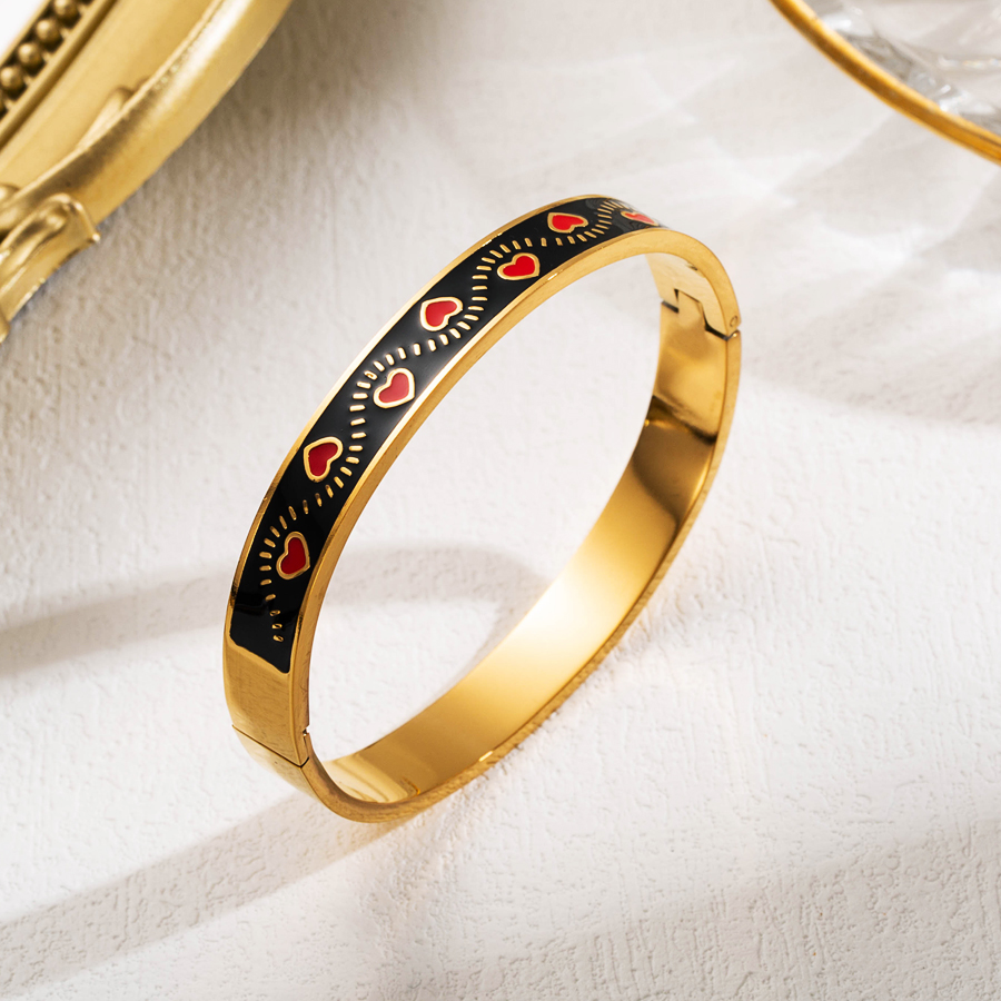 Ethnic Style Devil's Eye Heart Shape Stainless Steel Enamel Gold Plated Bangle display picture 2