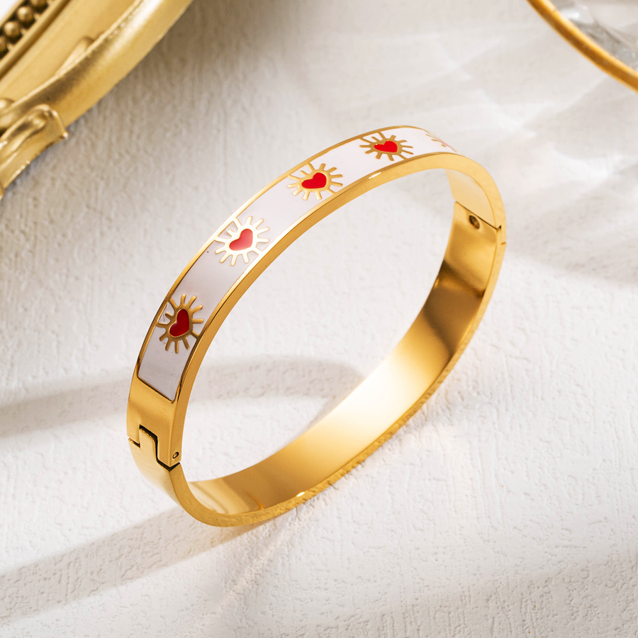 Ethnic Style Devil's Eye Heart Shape Stainless Steel Enamel Gold Plated Bangle display picture 4