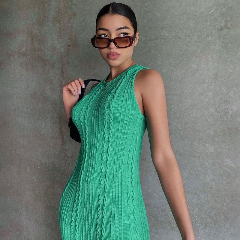 Women's Regular Dress Simple Style Round Neck Rib-knit Sleeveless Solid Color Midi Dress Daily display picture 1