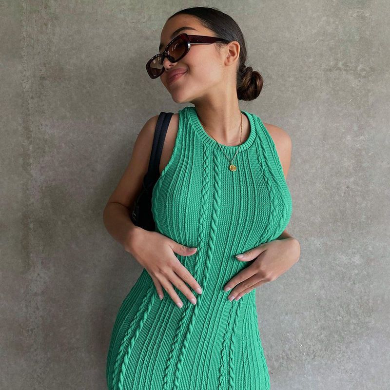 Women's Regular Dress Simple Style Round Neck Rib-knit Sleeveless Solid Color Midi Dress Daily display picture 6