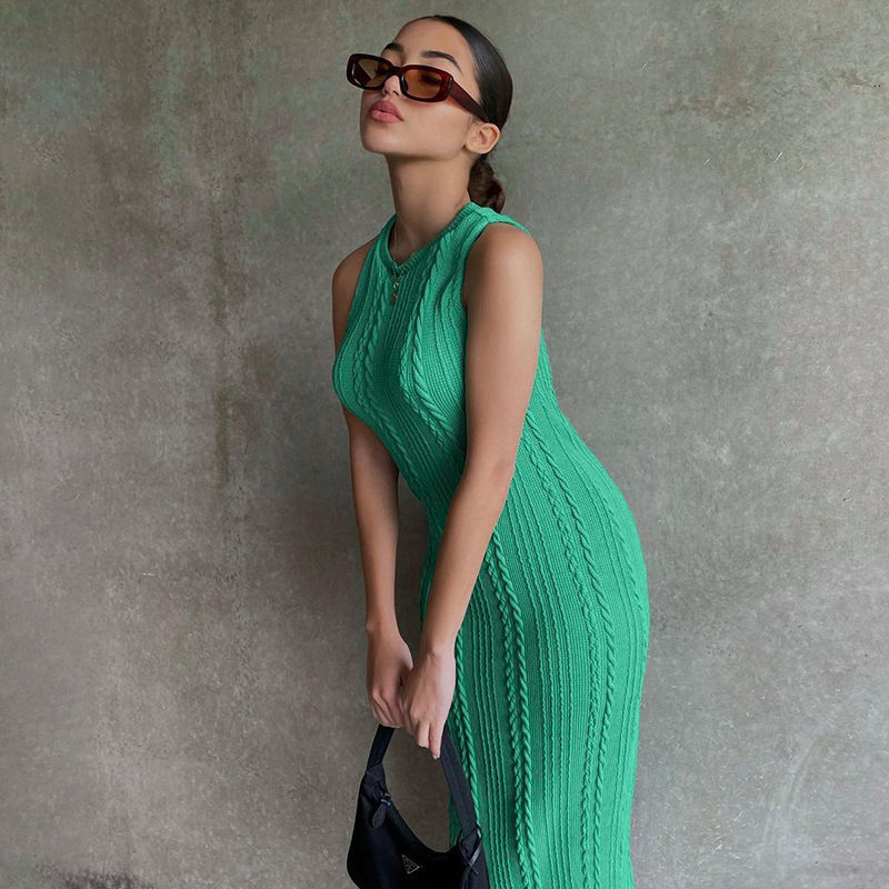 Women's Regular Dress Simple Style Round Neck Rib-knit Sleeveless Solid Color Midi Dress Daily display picture 5